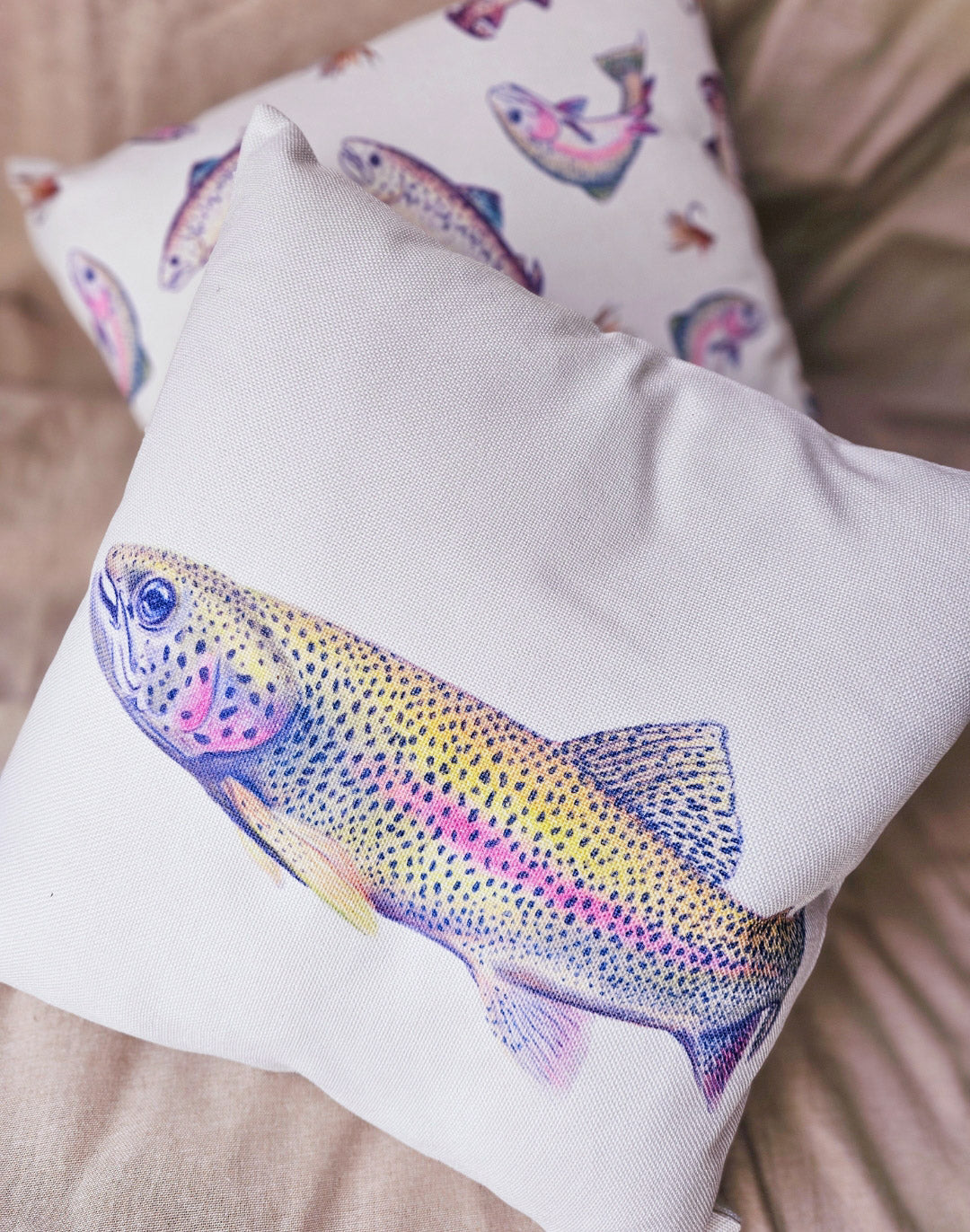 Trout multi Cotton Canvas Cushion