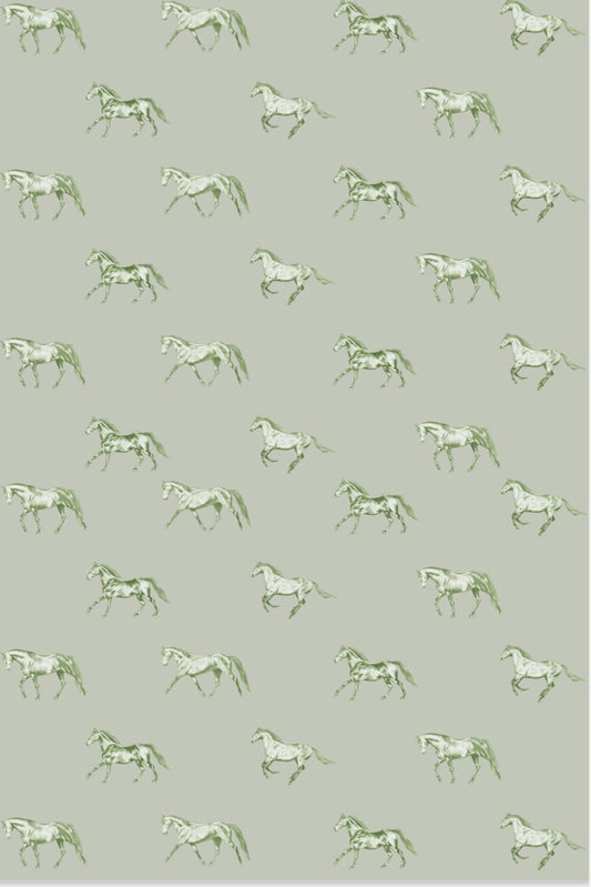 Vintage Horses Multi NZ Tea Towel - Sage