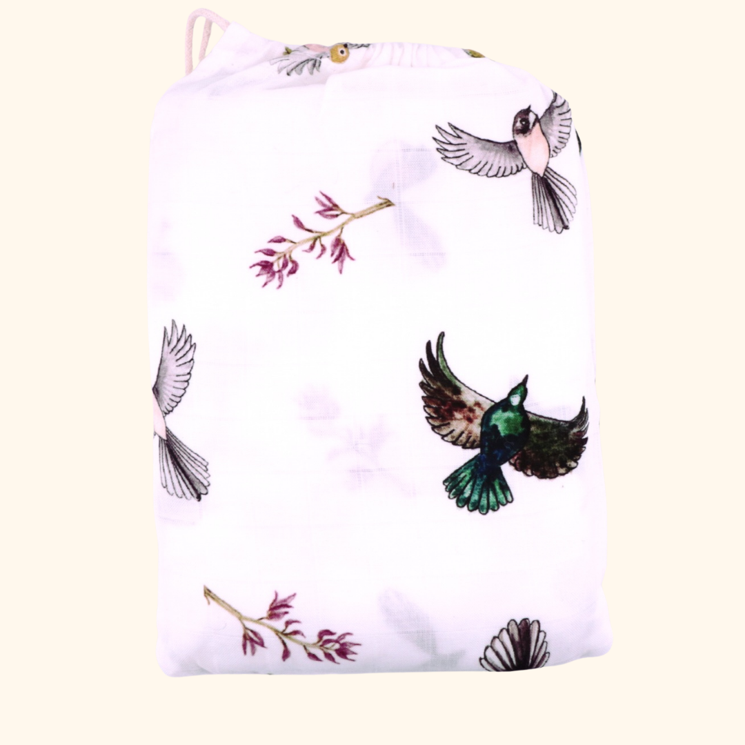 Native Birds White Bamboo Muslin Wrap