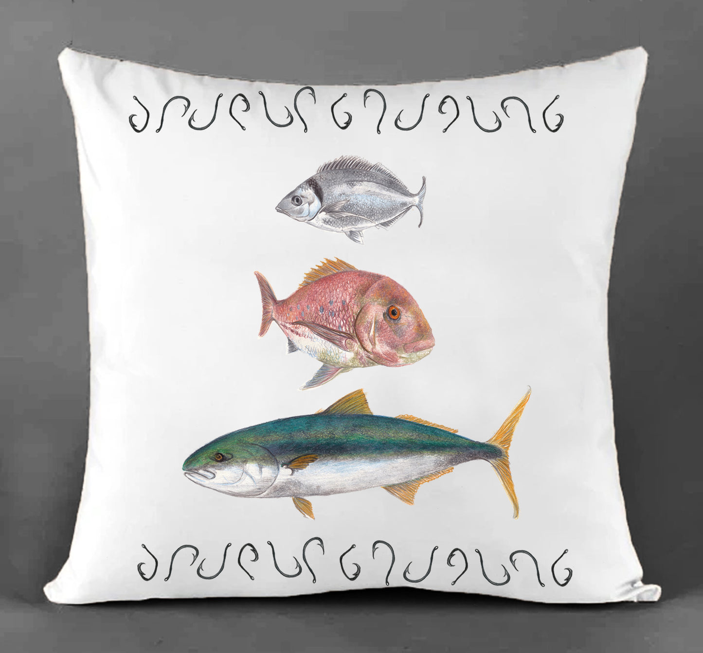 Trio of Fish Cotton Canvas Cushion