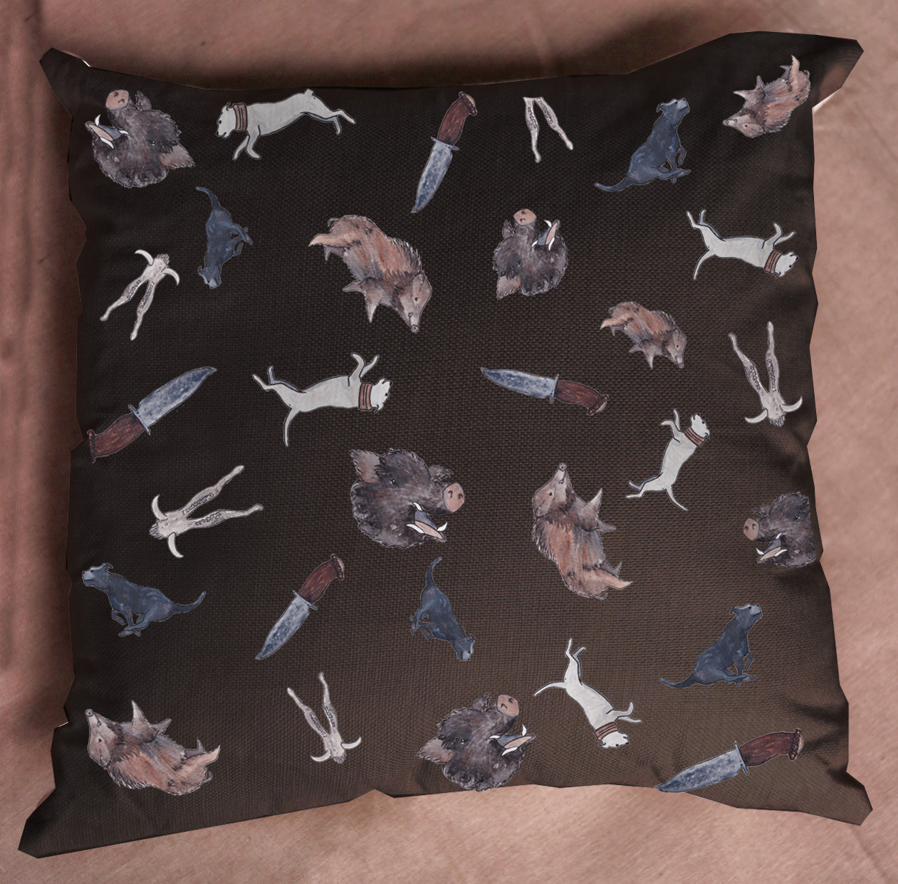 Linen Pig Hunting Cushion - Black