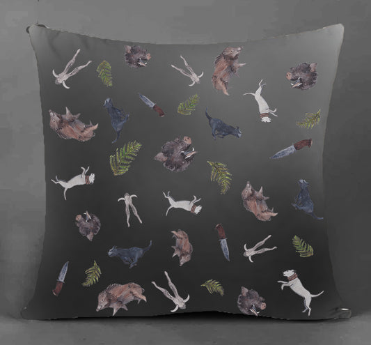 Pig Hunting Canvas Cushion - Black