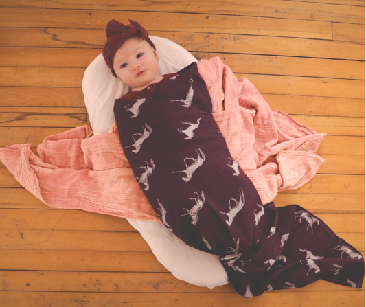 Vintage Horses - Bamboo Muslin Wrap - Fig