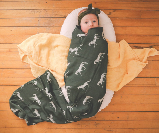 Vintage Horses - Bamboo Muslin Wrap - Olive