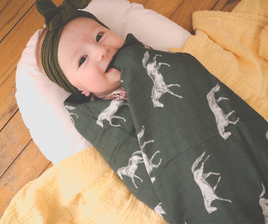 Vintage Horses - Bamboo Muslin Wrap - Olive