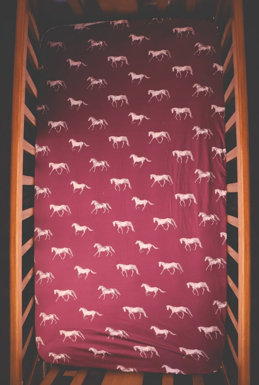 Vintage Horses - Bamboo Fitted Cot Sheet - Fig