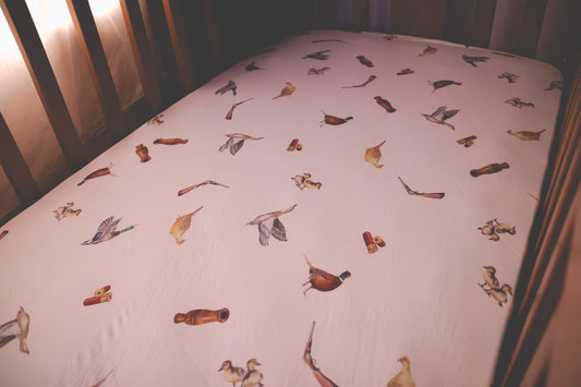Duck Shooting - Bamboo Fitted Cot Sheet - White