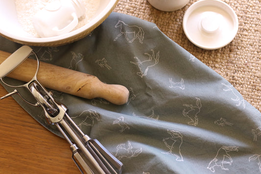 Stencil Horses NZ Tea Towel - Sage
