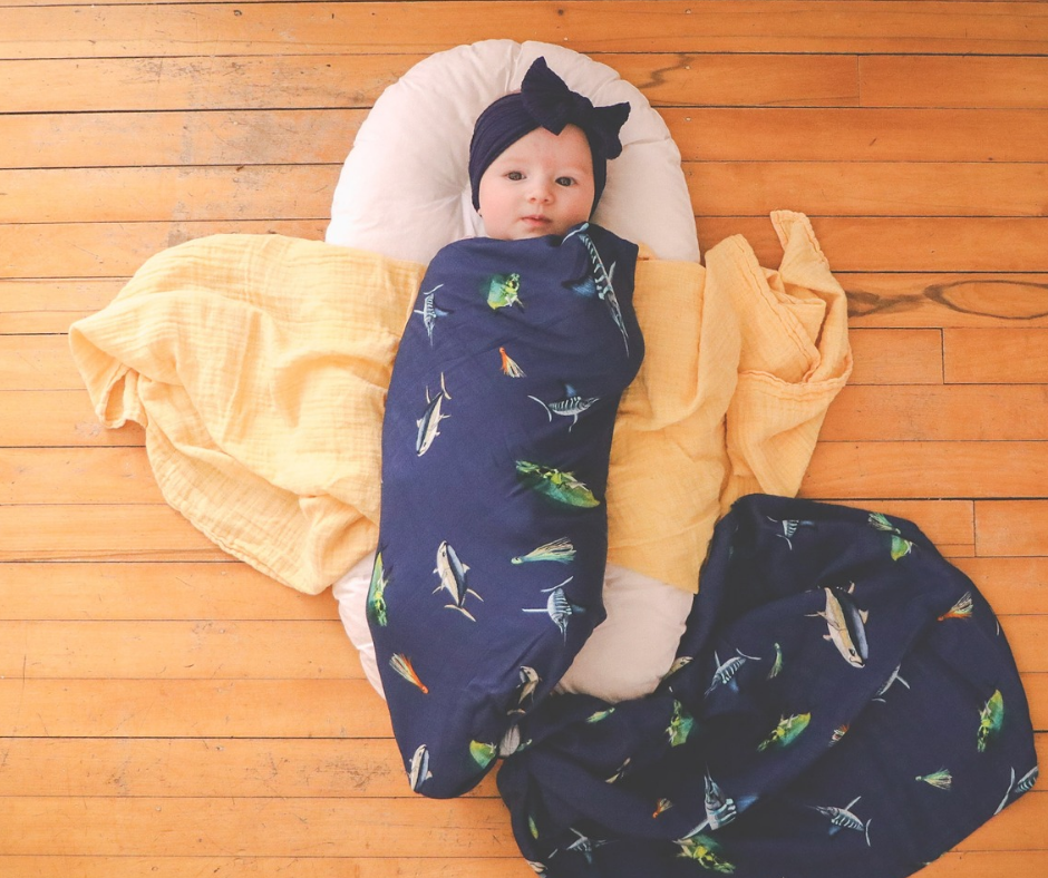 Big Game Fishing - Muslin Swaddle Wrap - Deep Sea Blue