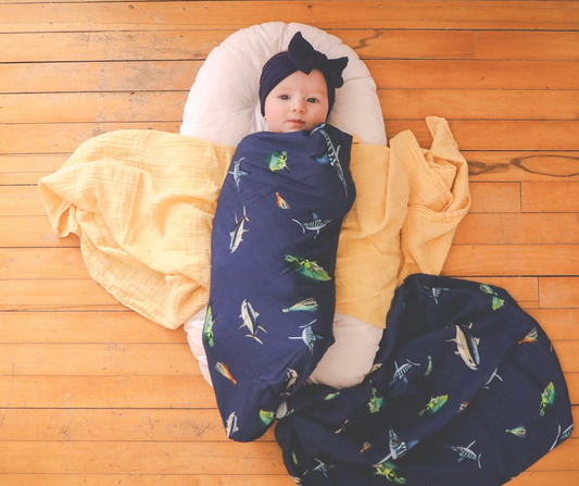 Big Game Fishing - Muslin Swaddle Wrap - Deep Sea Blue