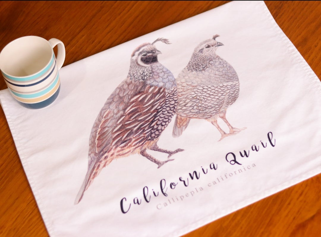 Pair of California Quail NZ Tea Towel - White