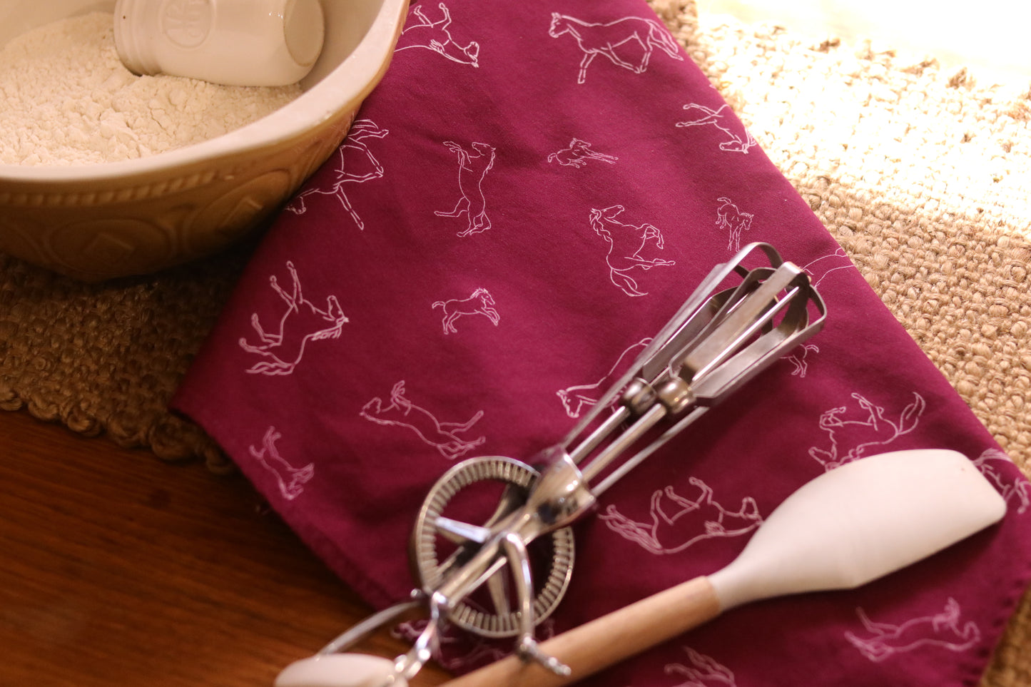 Stencil Horses NZ Tea Towel - Burgandy
