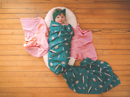 Fishing NZ - Muslin Swaddle Wrap - Sea Green