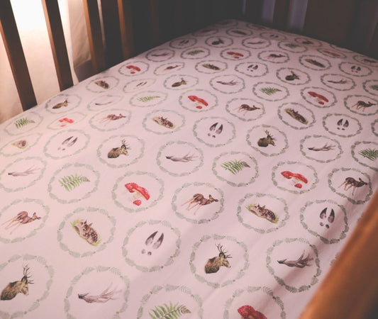 Whimsical Ferns- Bamboo Fitted Cot Sheet - White