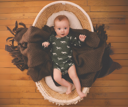 Little Horse & Hound- Vintage Horses -Long Sleeve Bodysuit - Olive