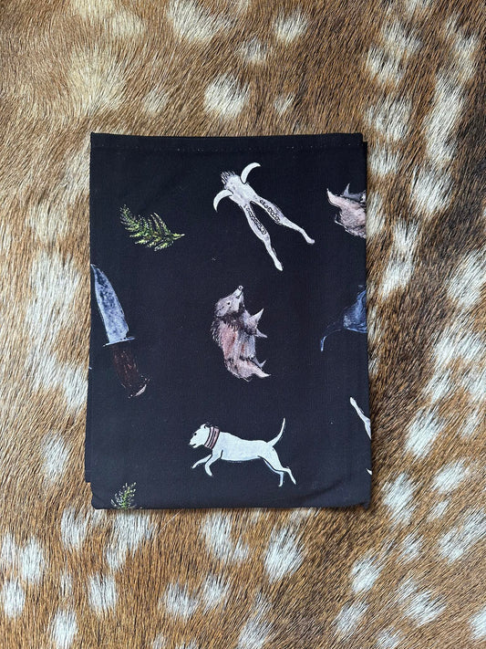 Pig Hunting Multi Print NZ Tea Towel -Black