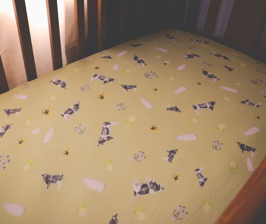 Friesian Cow - Bamboo Fitted Cot Sheet - Grass Green