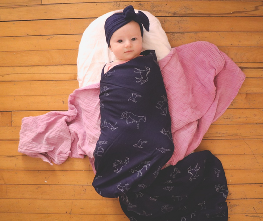 Stencil Horses - Bamboo Muslin Wrap - Navy