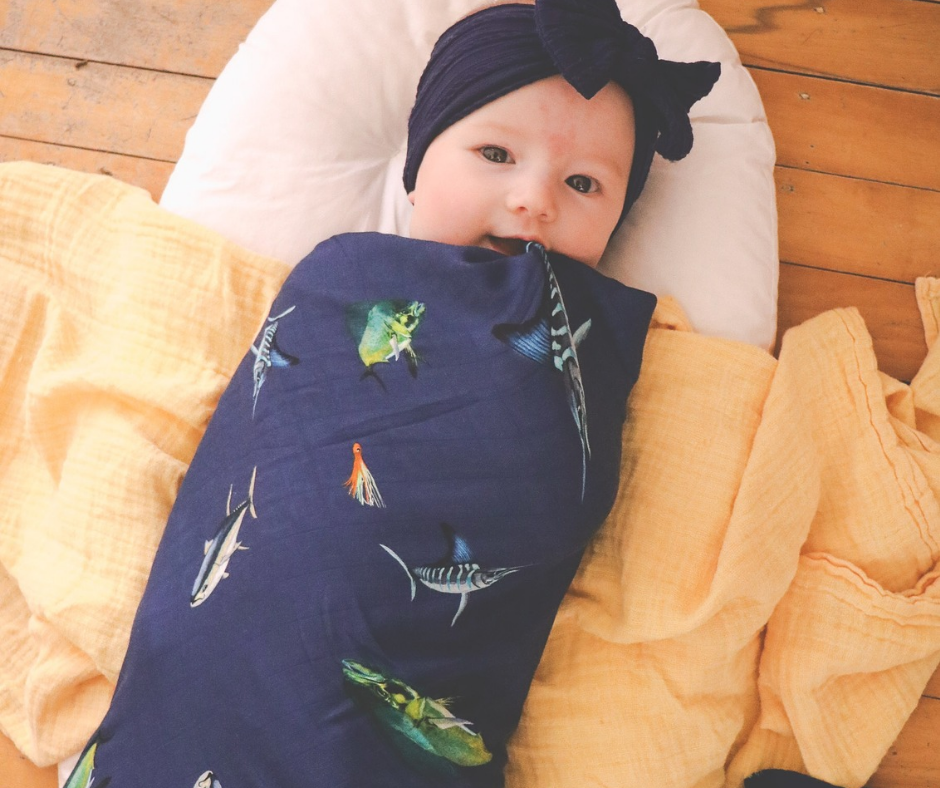 Big Game Fishing - Muslin Swaddle Wrap - Deep Sea Blue