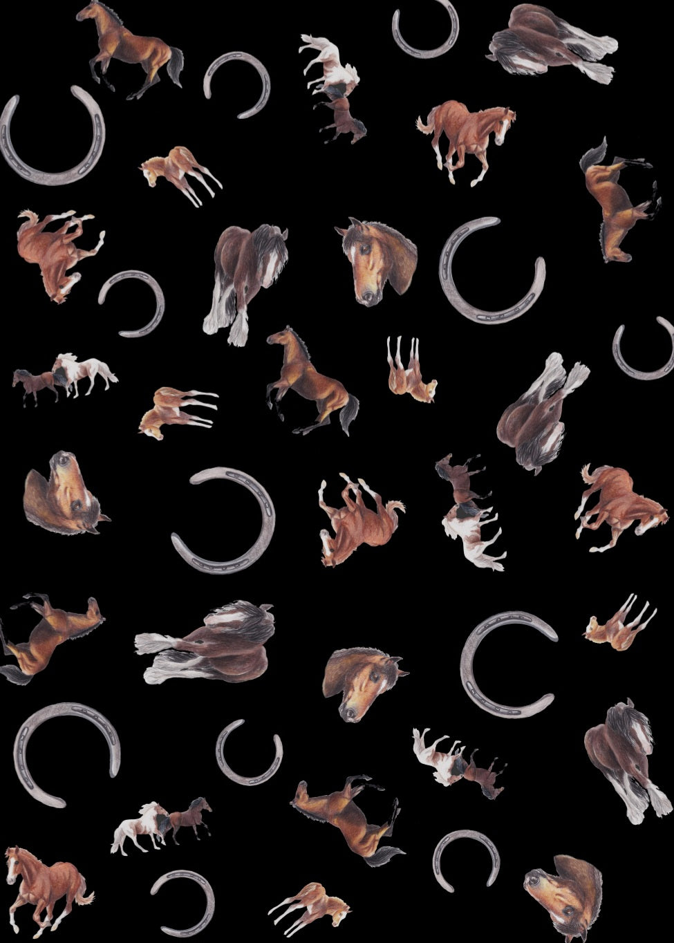 Horses Multi Print NZ Tea Towel - Black
