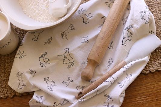 Stencil Horses NZ Tea Towel - White