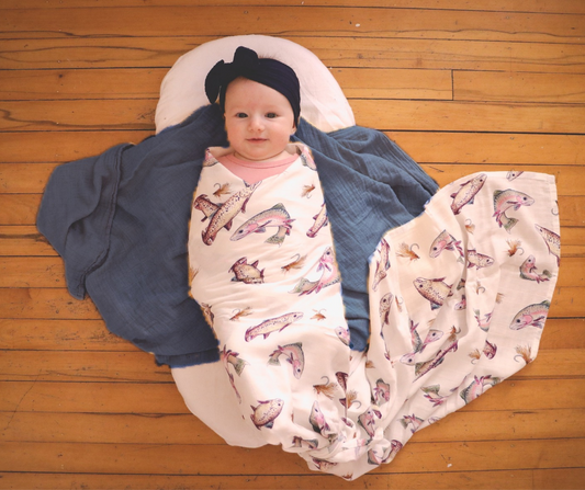 Trout Fly Fisher - Bamboo Muslin Wrap - White