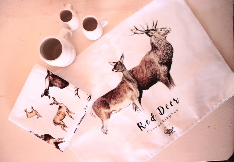 hand drawn NZ design linen tea towel to be linked to seo website sample unique hunting tea towel sold by little fallow New Zealand