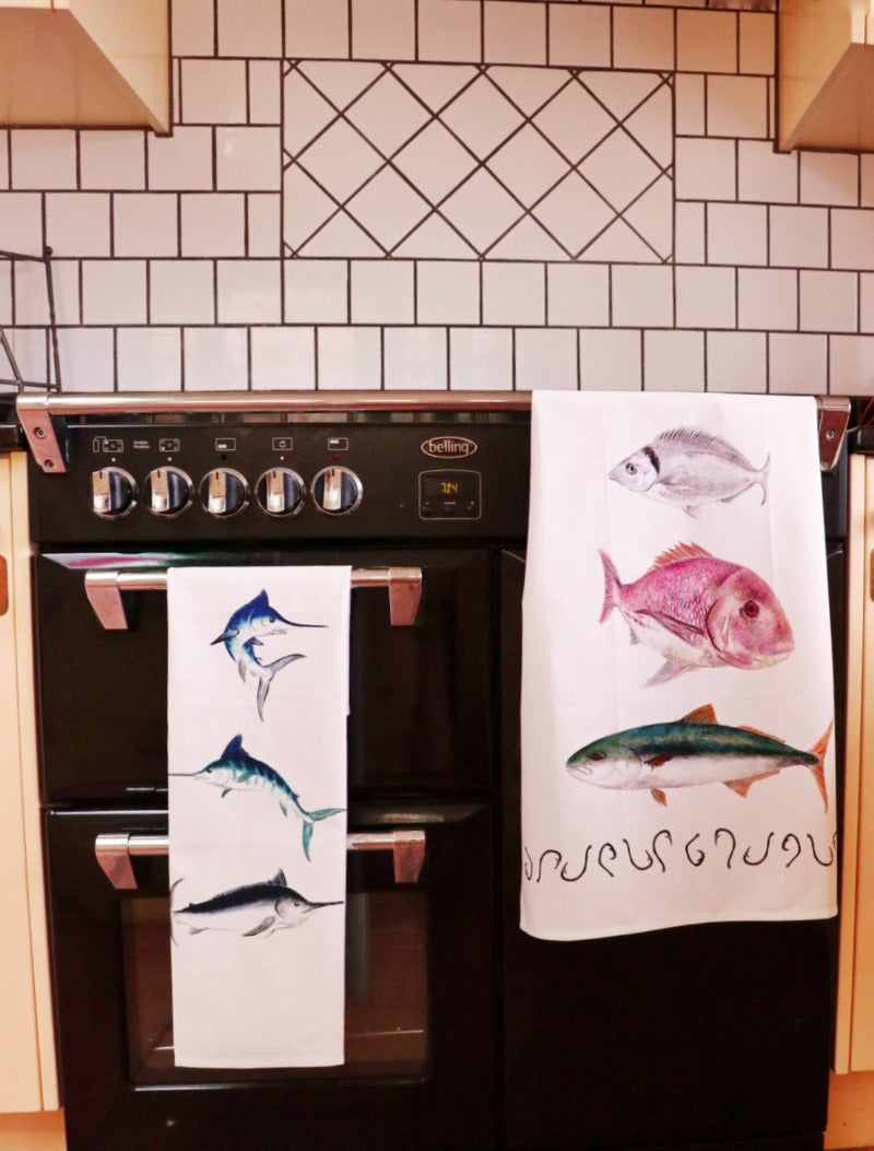 Hand drawn designed linen tea towels,homwares unique to NZ featuring New Zealand hunting,fishing and game birds,art for the kitchen that makes the perfect unique kiwiana gift idea inspired by the NZ outdoors