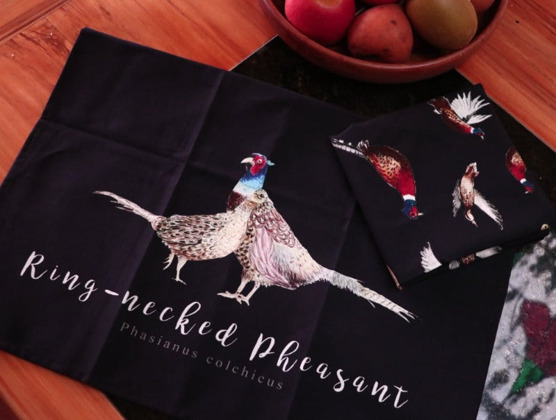 Pheasant/duck NZ Teatowel to be linked on the SEO website sample.cute tea towel sold by little fallow NZ New Zealand with unique hand drawn designs