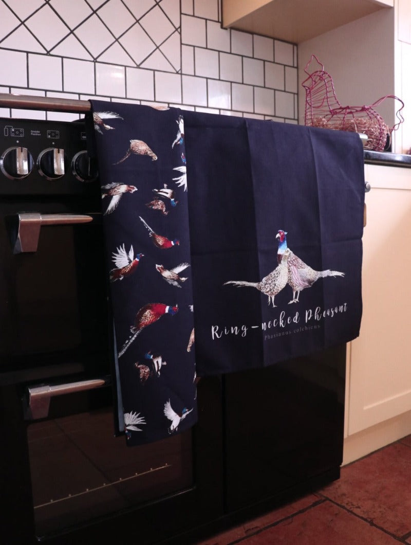 Pheasant/duck NZ Teatowel to be linked on the SEO website sample.cute tea towel sold by little fallow NZ New Zealand with unique hand drawn designs