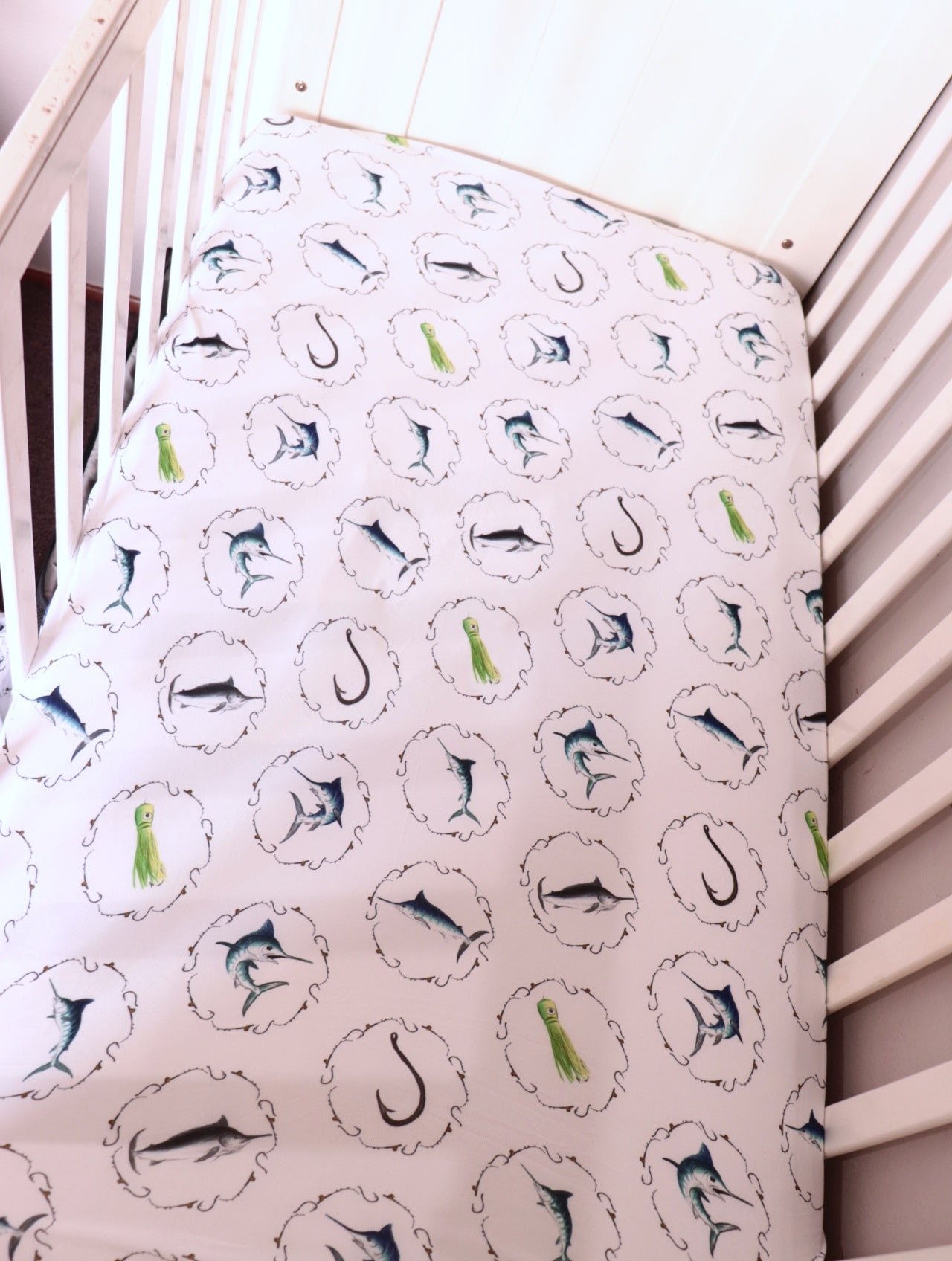 Green Marlin Bamboo Fitted Cot Sheet