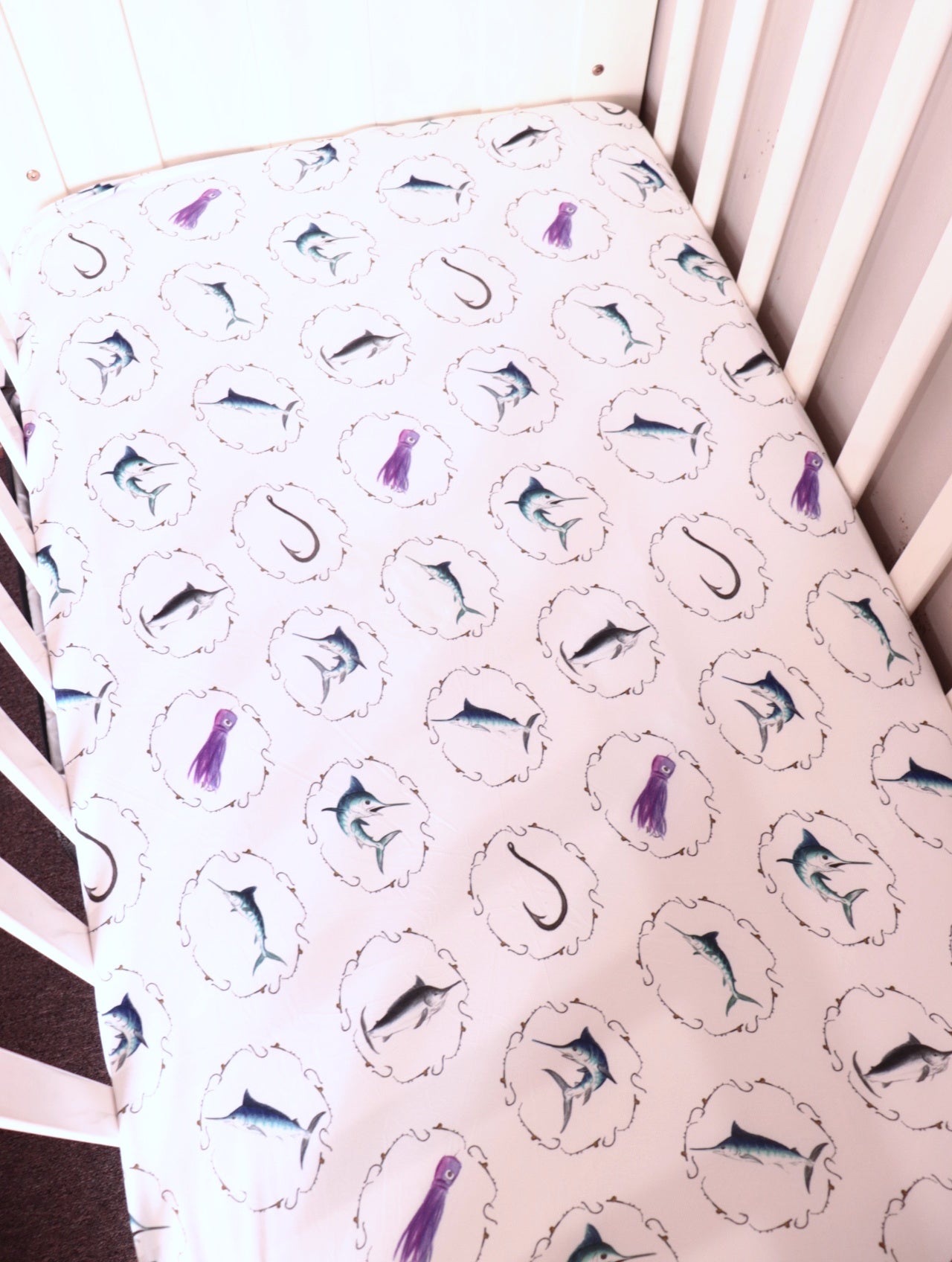Purple Marlin Bamboo Fitted Cot Sheet