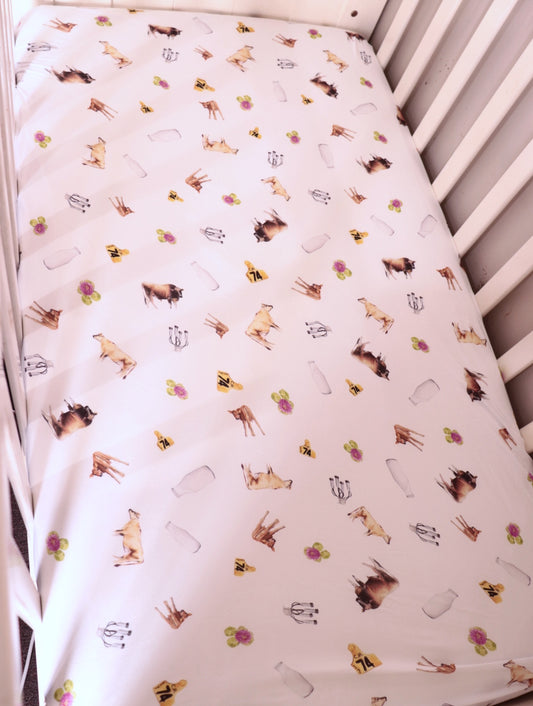 Jersey Cow Multi Bamboo Fitted Cot Sheet