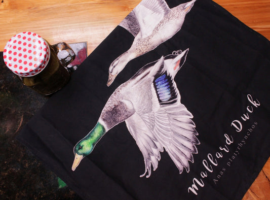 Pair of Ducks Fine Art NZ Tea Towel - Black