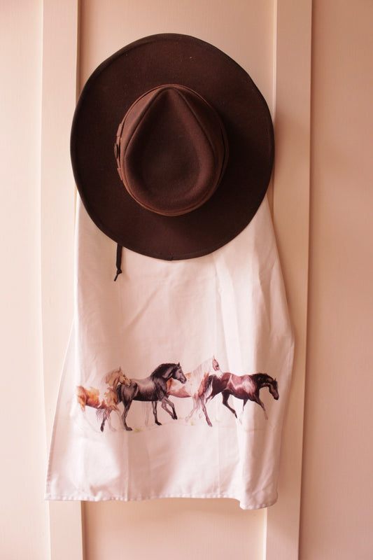 Wild Horses Fine Art NZ Tea Towel -White