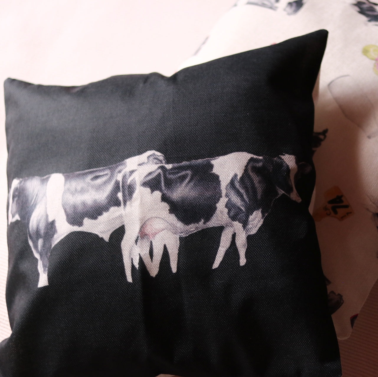 Linen Friesian Cow Cushion - Black