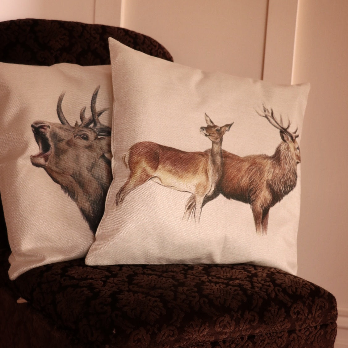 Linen Red Deer Pair Cushion