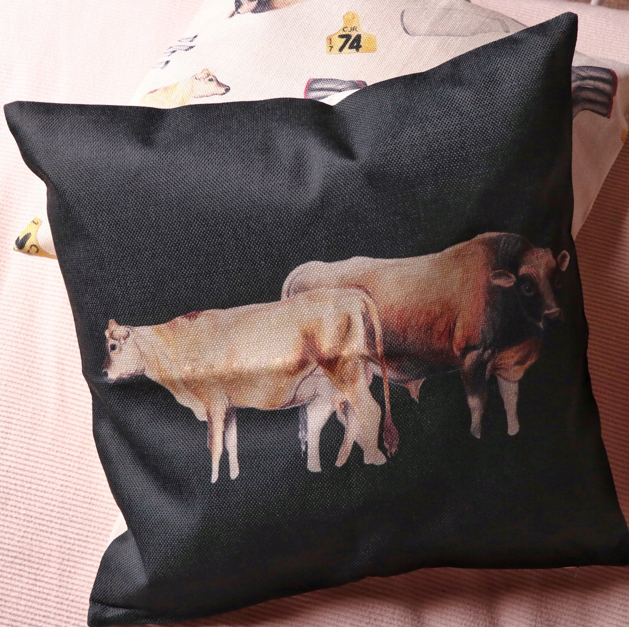 Linen Jersey Cow Cushion - Black