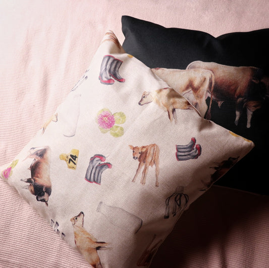 Linen Jersey Cow Multi Cushion