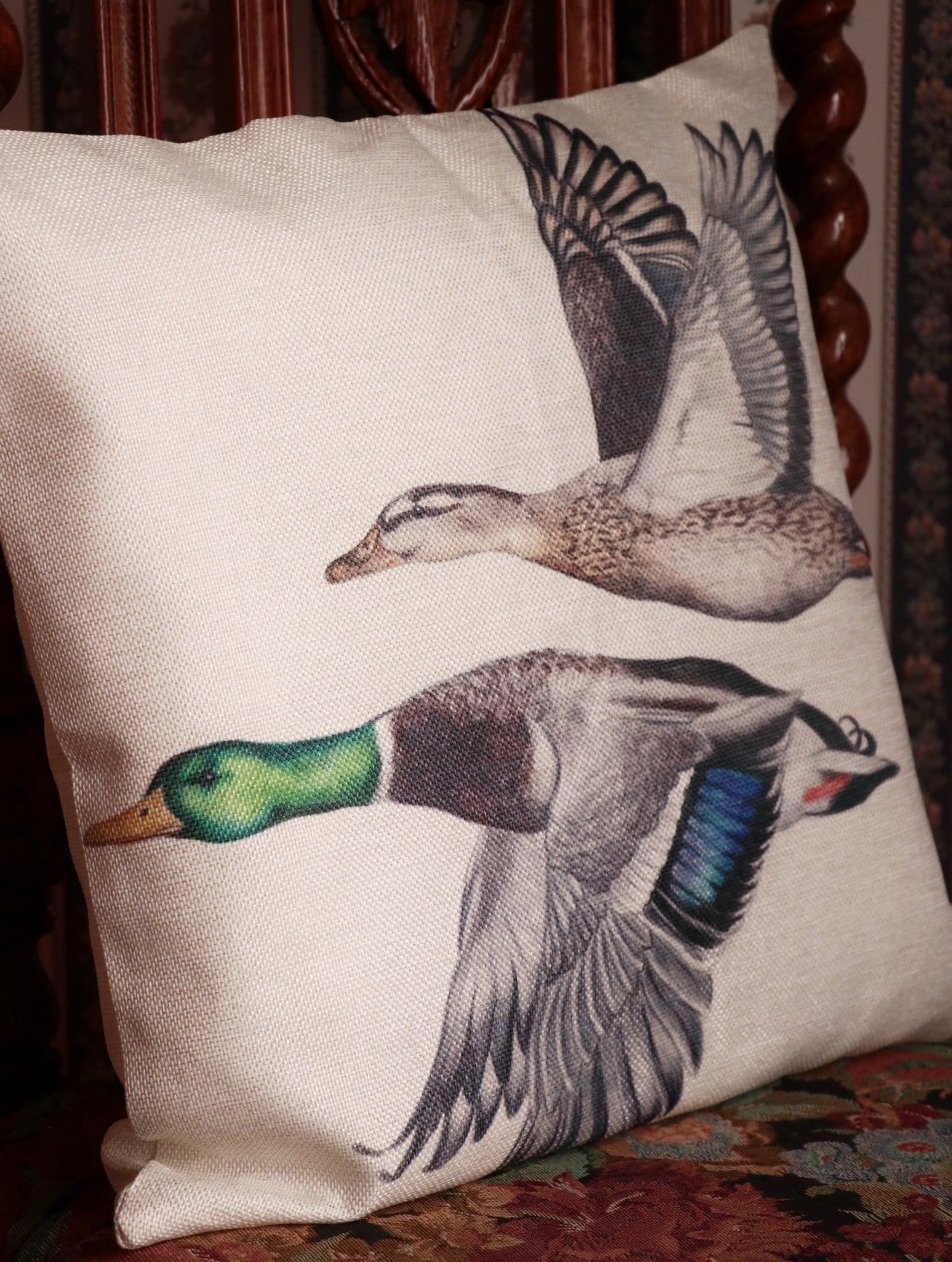 Linen Mallard Ducks Cushion