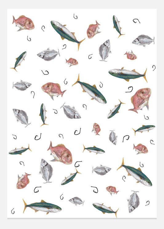 Fish Trio Multi Print NZ Tea Towel