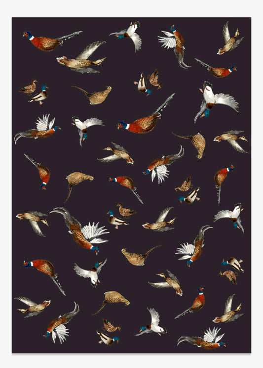 Pheasant/Duck Multi Print NZ Tea Towel- Black