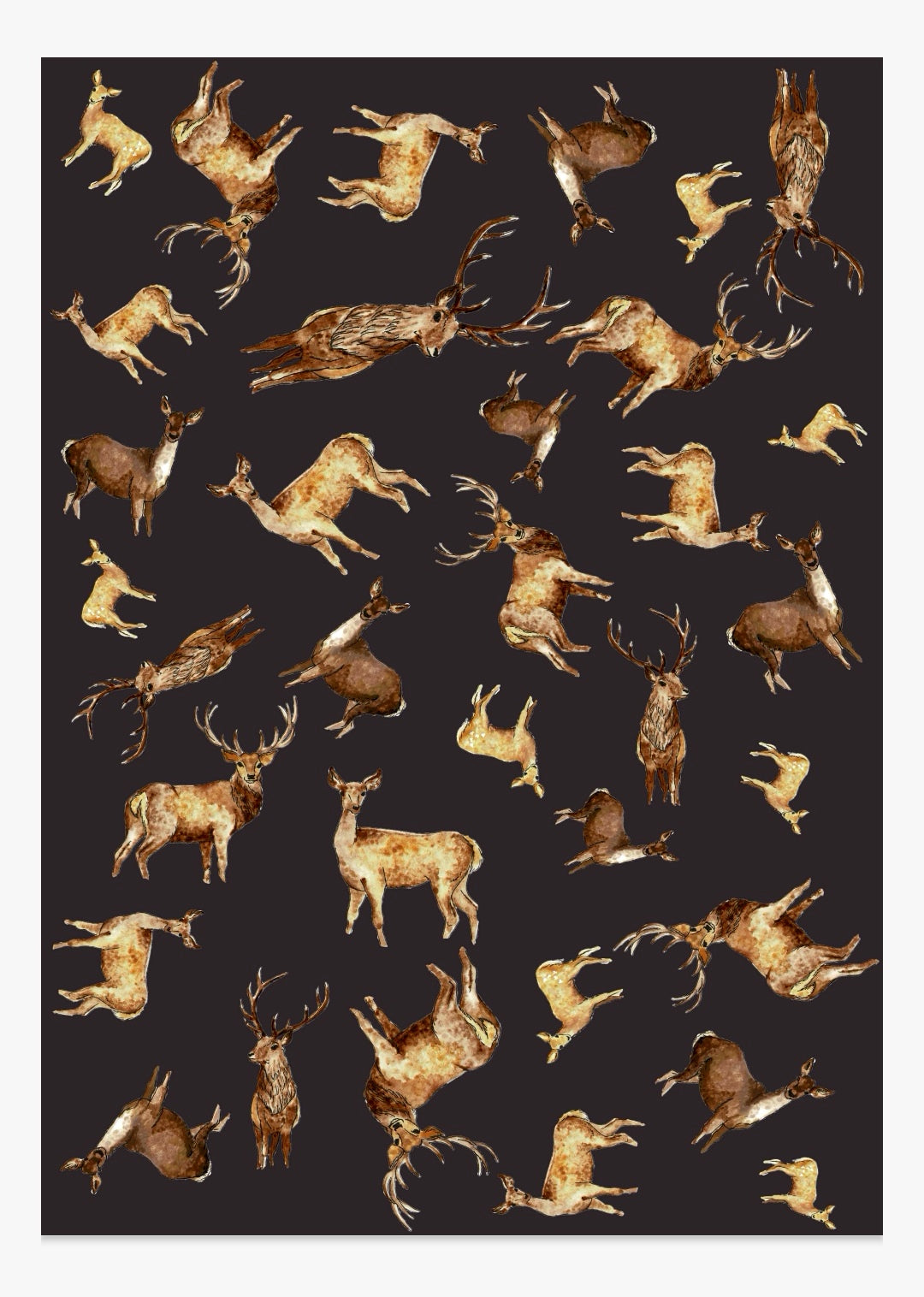 Red Deer Multi Print NZ Tea Towel - Black