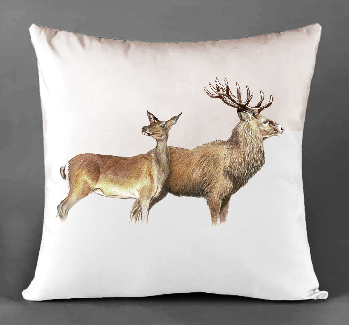 Red Deer Pair Cotton Canvas Cushion