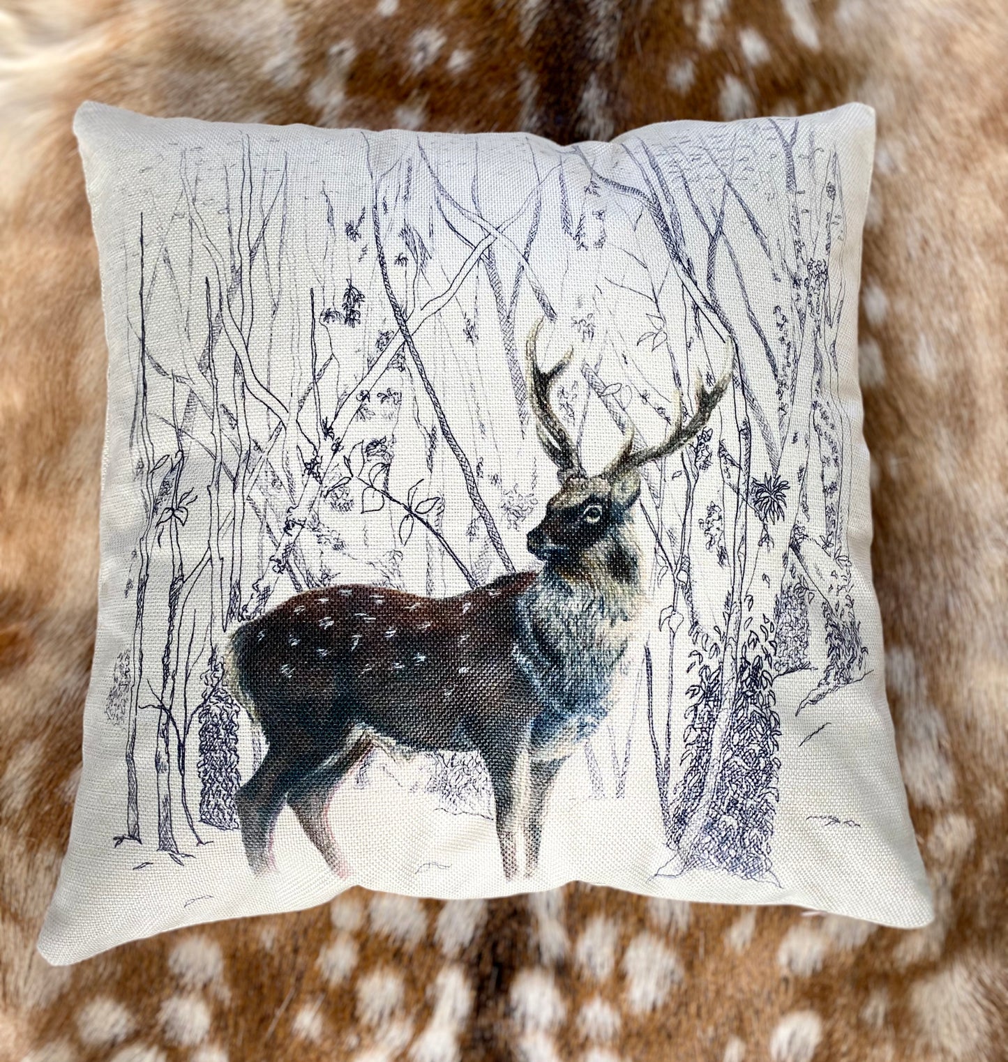 Linen Sika Stag Cushion