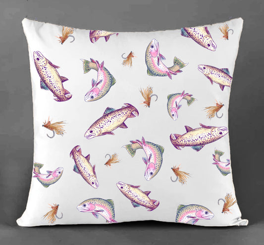 Trout multi Cotton Canvas Cushion