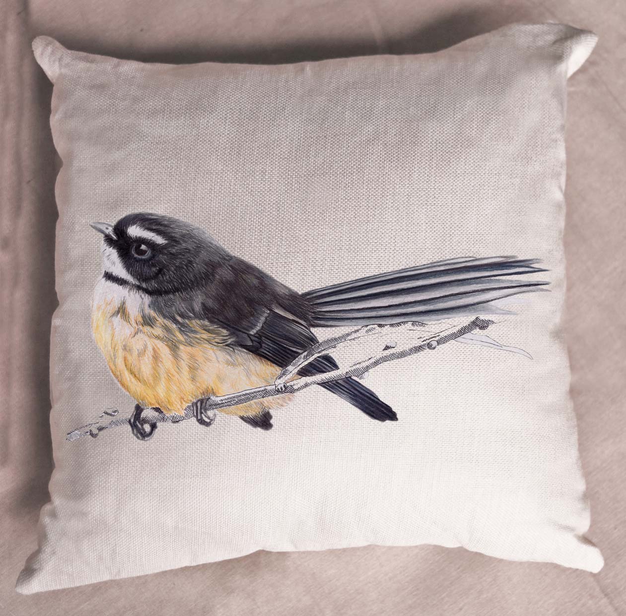 fantail,nz bird,native nz bird,cushion