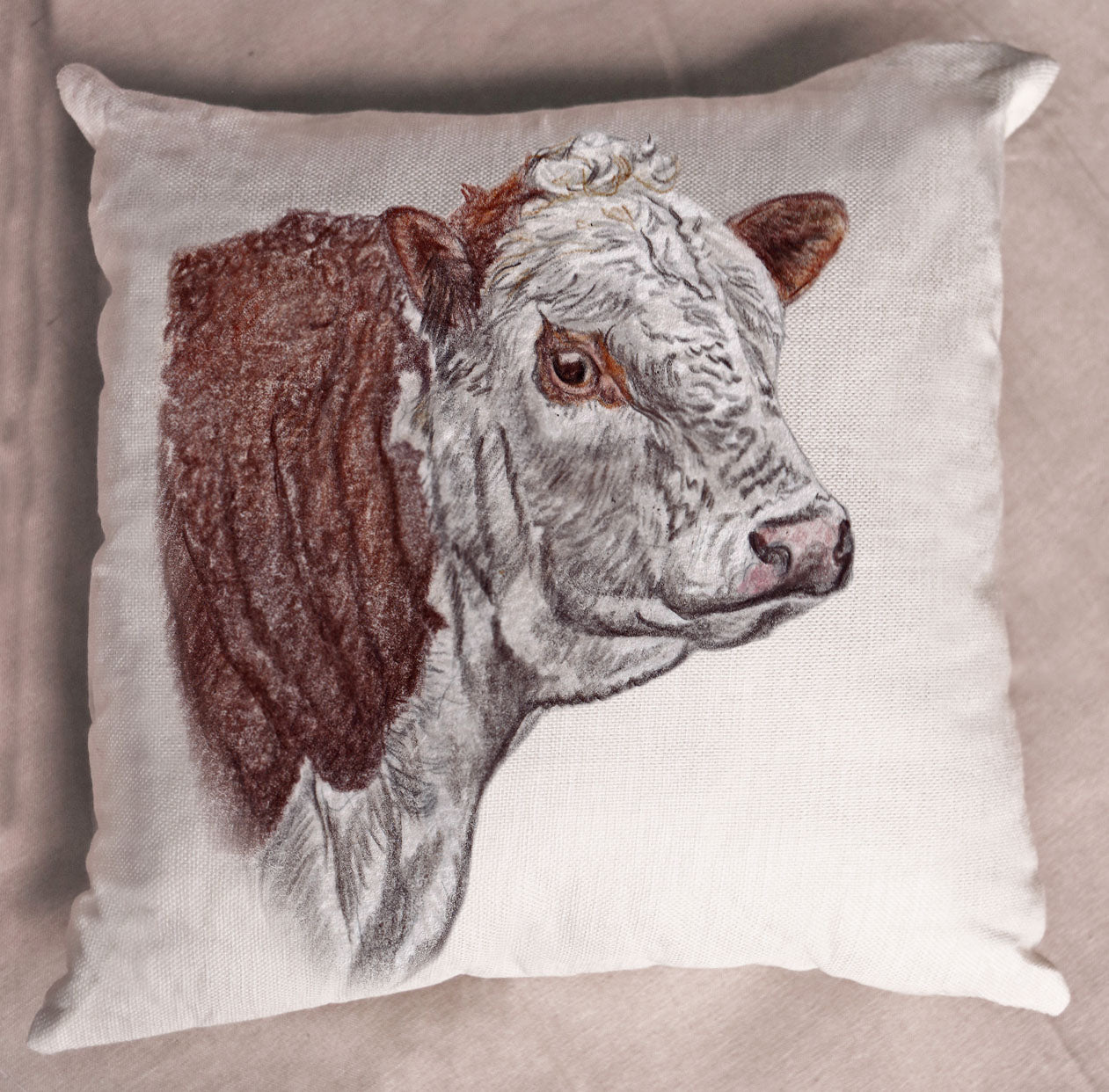 Linen Hereford Bull Cushion