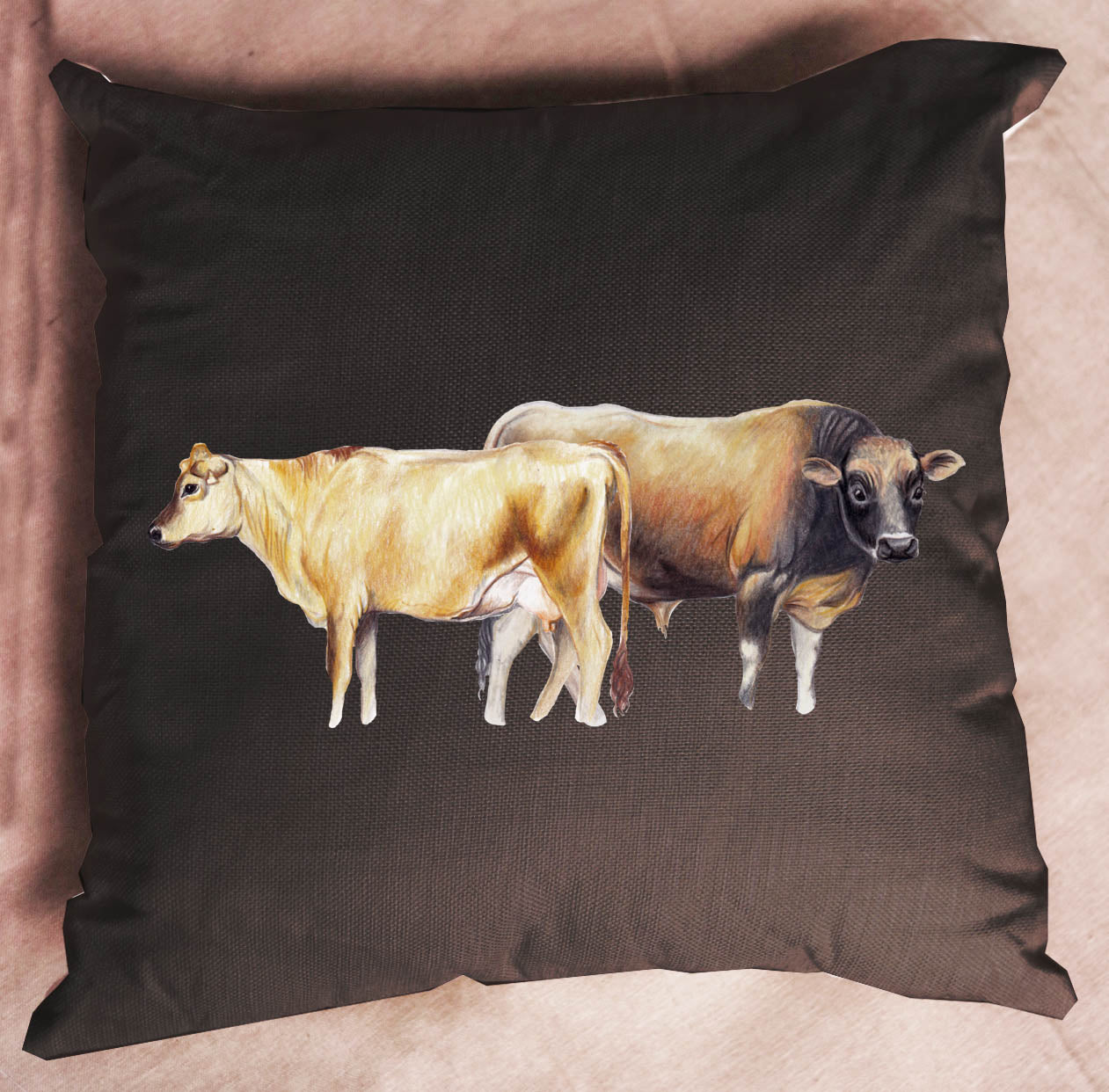 Linen Jersey Cow Cushion - Black