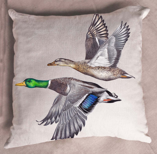 Linen Mallard Ducks Cushion